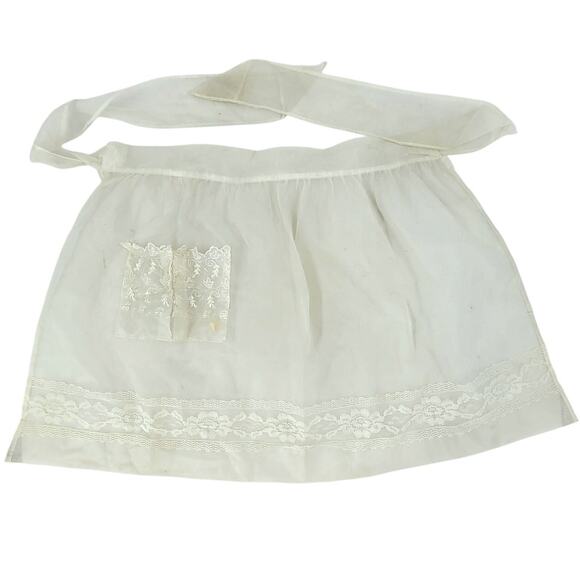 1950s Hostess Apron Embroidered Lace Pocket Vintage Retro Kitchen Chic - Picture 1 of 6